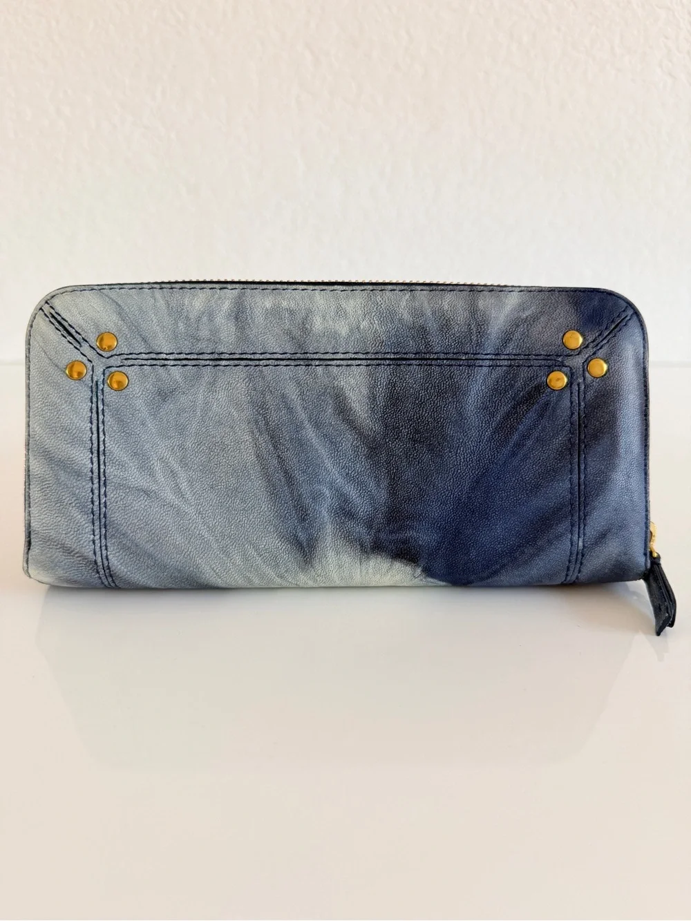 Jerome Dreyfuss Blue Tie-Dye Zip Wallet with Gold Studs